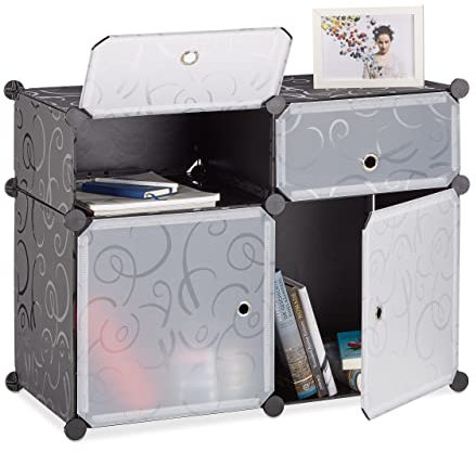 Relaxdays Étagère 4 cubes rangement DIY armoire compartiments plastique chaussures modulable 56 x 75 x 37 cm, noir, 37 x 74,5 x 56 cm