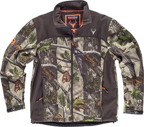 Work Team Chaqueta Caza y Pesca workshell Estampada con Motivos Vegetales, con canesús y costadillos a Contraste. Cuello Alto y cubrecosturas Interior Hombre Camuflaje Bosque Verde+Marrón L
