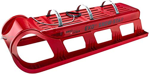 EKO - Snow-Star 120 verstärkt Familienschlitten ROT klassischer Schlitten aus Kunststoff Metallkufen für bis zu 3 Personen Davos
