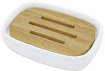 Lofekea Ceramic Soap Dish Bamboo Soap Holder for Bathroom and Shower Double Layer Draining Soap Dish Tray