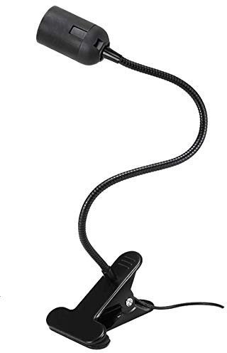 Black Clip on Light Bulb Holder E27 with Plug, Flexible Clamp Grow Light with 1.25m Cable and Switch, E26 Lamp Holder Clamp Screw Fitting, E27 Desk Lamp Clip on Bed (No Bulb)