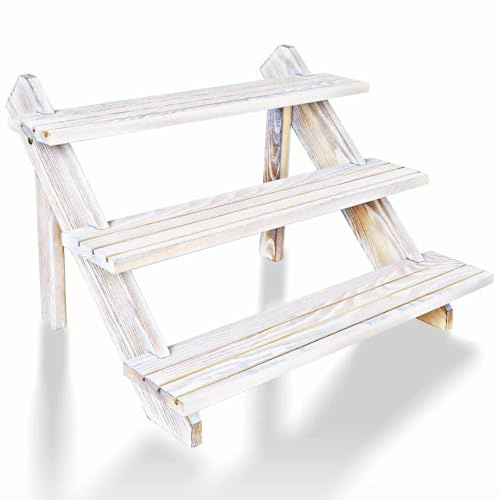 LUBANHAND Vintage White Display Riser, Earring Display Stands, Showcase Cascading Merchandise Organizer Tray Vendor Display Supplies for Tabletop Shows Solid Wood (3tier)