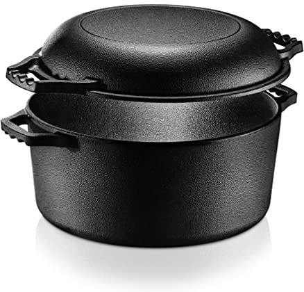 NutriChef Forno Olandese in Ghisa, Antiaderente Pre-Stagionato Doppio, Pentola e Coperchio con Manico, Adatto per Forno, Stufa, Griglia e Campeggio