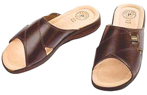 Patrizia Azzi Pantofola Ciabatta Uomo Estivo Sottopiede in Pelle Arizona (Marron, numeric_41)