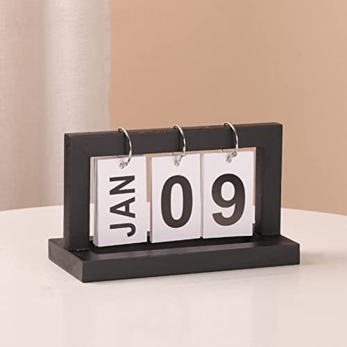 Calendario de mesa de madera 2026 Calendario de Adviento, 20 x 9 x 12 cm Decoración para oficina, hogar y escritorio (negro)