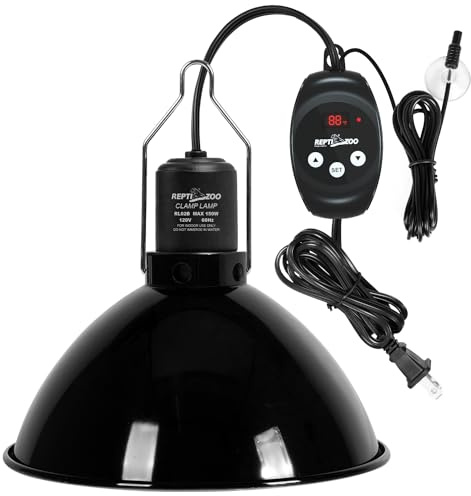 REPTI ZOO Reptile Light Fixture with Dimming Thermostat, 8.5 Inch Deep Dome Lamp Fixture with Reptile Heat Lamp Bulb Temperature Controller Reptile Dimming Thermostat Max 150W