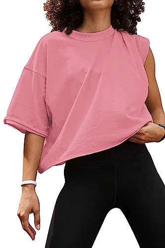 AirMood Oversize Workout Crop Tshirt Tops Oversized Casual Basic Loose Fitted Tees T-Shirts (Pink,S)