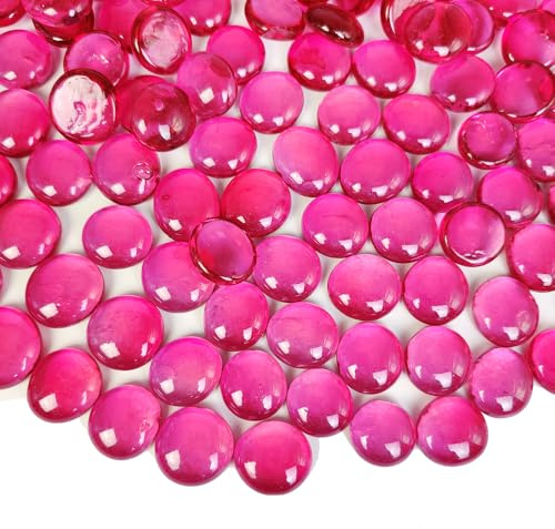 HappyFiller Decorative Fuchsia Flat Marbles for Vase Fillers,Glass Gems DIY Crafts,Suncatcher,Candle Holder Decor Pebbles Stones Beads,Home Wedding Centerpieces, Party,0.75,15 OZ
