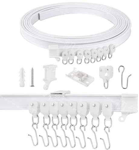Ceiling Curtain Track Flexible Bendable Curtain Rail Curtain Tracks Set for Window Door Shower Room Divider RV (5 Meters)