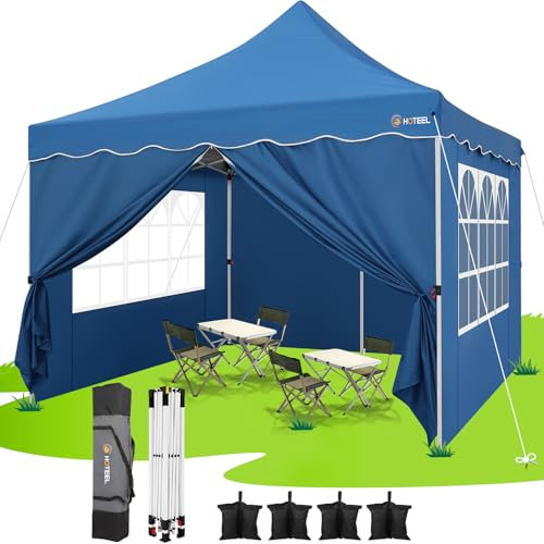 HOTEEL Tonnelle Pliante 3x3 Imperméable avec 4 Parois Latérales, Installation Facile Barnum Pliant 3x3 Portable Tonnelle de Jardin Exterieur avec 4 Sacs de Sable pour Fête, Festival, Marché, Bleu