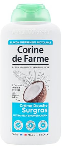 Corine de Farme - Crema de Ducha Sobregrasa con Extracto de Coco - pH Neutro, de Origen Natural - Control Dermatológico - 500 ml