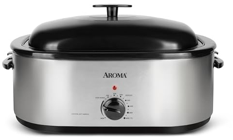 AROMA® 20Qt. Roaster Oven with Self-Basting Lid, Fits 24-lb. Turkey, Adjustable Temperature Settings, Keep Warm Setting, Stainless Steel (ART-720S)