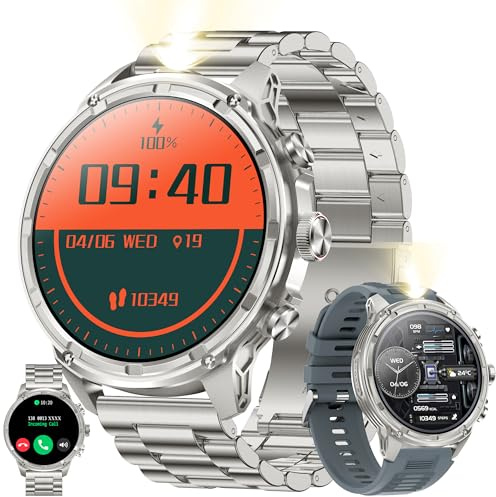 1,85 HD Smartwatch Män med Telefonfunktion, 710mAh Batteri, Fitness Tracker Pekskärm, Smartklocka med Sömnmonitor 123 Sportlägen Sportklocka Fitnessklocka Armbandsur för Android IOS (Silver)