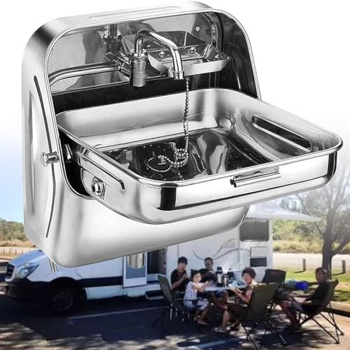 Generico Lavandino a Parete per Camper, lavello Pieghevole in Acciaio Inox per Camper, lavello Quadrato a Una Vasca, lavello per lavabo con Rubinetto per Acqua Fredda, lavello per lavabo a Parete per