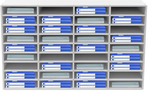 36 fack litteratur arrangör, 100 x 30 x 61 cm dokumentställ, rymmer 80 kg, dokumenthållare för skolarbete, böcker, vit