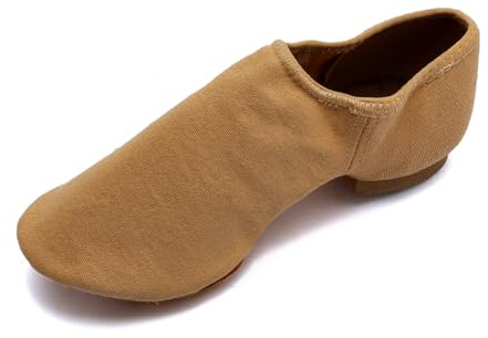 MSMAX Jazz Shoes for Women Stretchy Canvas Training Cheering Dance Sneakers Nude 5 M US Big Kid