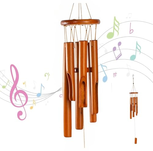 Scacciapensieri in bambù, 6 tubi in legno, 78 cm, scacciapensibili in legno, per interni, regali commemorativi, vintage per esterni, giardino, terrazza e decorazione per la casa (colori vintage)