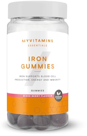 Myvitamins Iron Gummies – Vegan Iron Supplements with Folic Acid & B12 – Supports Energy, Cognitive Function & Immune Health – Mixed Berry Flavour – 60 Chewable Gummies (30-Day Supply)
