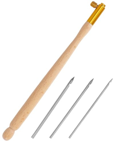 BEAMARKER Gancho de Tambor con 3 aguja, Mango de Madera, Kit de Ganchillo para Bordar, para Abalorios, Lentejuelas, Accesorios de Costura, Juego de Herramientas de Costura, Punto de Cadena, Bordado, M