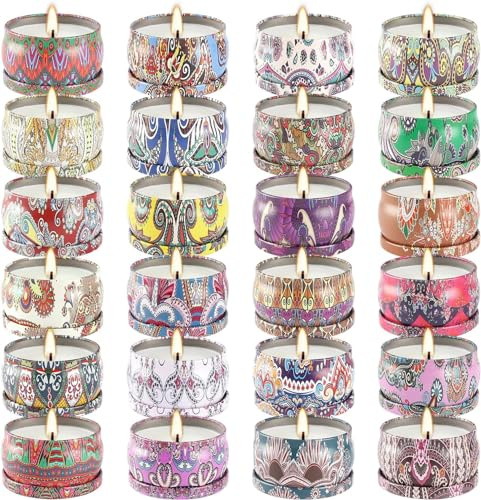LIVEN Lot de 24 bougies parfumées en cire de soja - Bougies d'aromathérapie pour la maison - Bougies parfumées de 70,9 g pour maman pour Noël, anniversaire, Thanksgiving, fête des mères