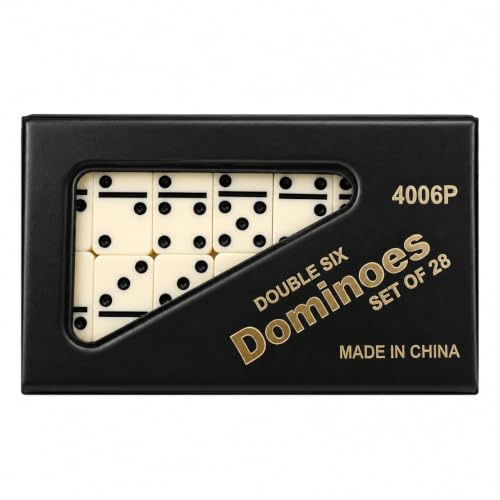Pocvaim Mini Double Six Dominoes Set, 28 Tiles with Black PVC Carry Case | Classic durable domino game, portable travel set for family, adults and gatherings