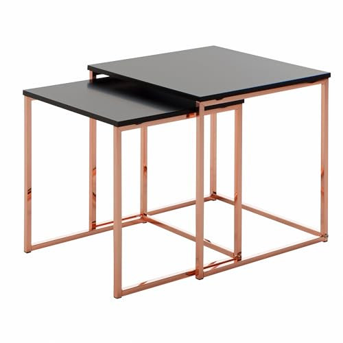 FineBuy Satztisch CHUR Beistelltisch MDF/Metall, Couchtisch Set aus 2 Tischen, Kleiner Wohnzimmertisch, Metalltisch mit Holzplatte, Ablagetisch modern
