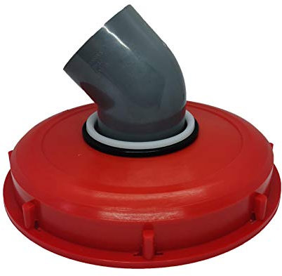 IBC Tapa filtro de agua de lluvia 1000 litros IBC barril, accesorio para barril con cubierta de plástico con orificio de ventilación (rojo / 245 mm / 45°)