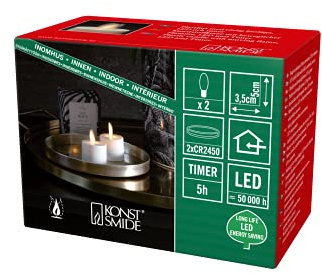 Konstsmide LED Teelicht mit 3D Flamme, cremeweiß, 2-teiliges Set, 5H Timer, 1 warm weiße Diode, batteriebetrieben, Innen, Batterie: 2 x CR2450 3V (inkl.) - 1604-115