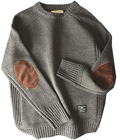 BAIXIAOCHI Winter Thick Men'S Sweater Patch All-Match Knitted Bottoming Shirt Men'S Sweater Gray, 4XL