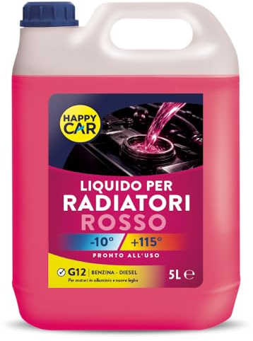 HappyCar Liquido Radiatore Rosso -10°C/+105°C Pronto all’Uso - Refrigerante Auto e Moto per Motori in Lega di Alluminio con Antigelo e Antiebollizione - Protezione Anticorrosione (5L)