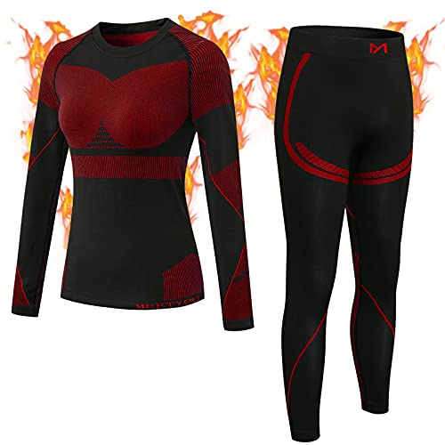 MEETYOO Conjunto de Ropa Interior para Mujer, con Capas Base de Forro Polar, Conjunto de Leggings Largos, Suave, Transpirable, de Secado rápido, Ropa Interior de esquí para Correr, esquí, Yoga