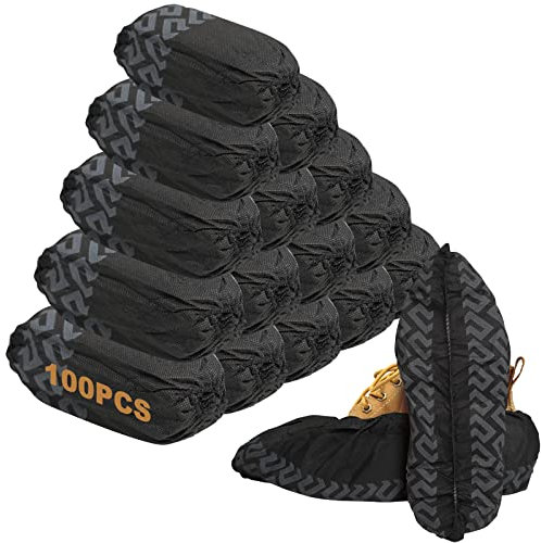 100pack Disposable Shoe Covers, JOENCOST Durable Non Slip Disposable Boot Shoe Covers, Black Reusable Booties Shoe Cover for Indoors One Size Fits Most(50pairs)