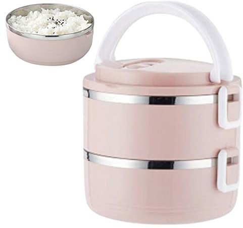 PW TOOLS Box, Lunch Box Termico in Acciaio Inossidabile, Contenitore Termico Portatile per Alimenti da 1400ml, Box Impilabile a 2 Strati per Bambini Adulti, per School Picnic