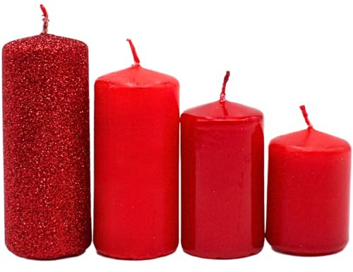 Velas de Adviento, velas de Adviento, en tonos rojos, sin perfumar, 4 tamaños – H 5 – 10 cm, diámetro de 4 cm, 280 g