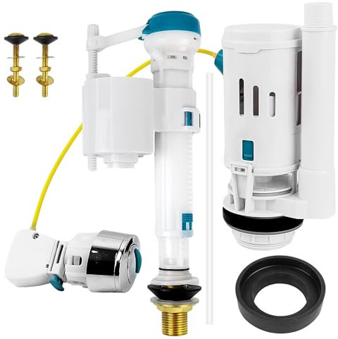 4 pcs Toilet Flush System Replacement Kit, 1 Drain Valve + 1 Water Inlet Valve + 2 Copper Screws, Adjustable Height Cistern Flush Replacement, Suitable for All Kinds of Toilets
