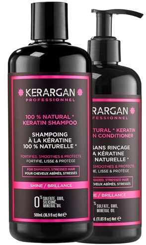 Kerargan - Duo Shampoo und Leave-In-Pflege mit Keratin für strapaziertes und gestresstes Haar - Stärkt, Glättet und Schützt - Ohne Sulfate, Parabene und Silikone - 500ml + 350ml