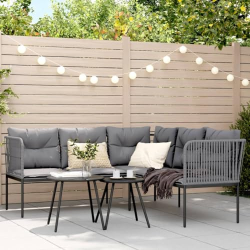 Keyroto Balkon Hörnsoffa Alu Hörnsoffa Lounge Balkon Lounge Balkonsoffa Liten Balkon Trädgårdssoffa i L-form Sitthörna Balkon Hörnsoffa Balkongmöbler Svart 176 x 175 x 75 cm