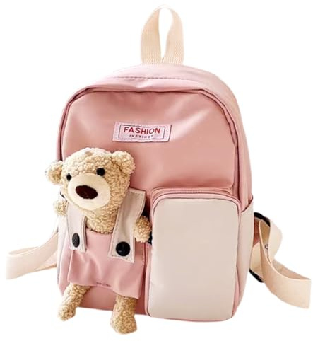LGWJHCY Small Bear Doll School Bag, Pink, 27 x 21 x 10 cm, Soft Nylon, Cartoon Design, Zipper Closure, 1 Compartment, 12 Cups, Preschool, 2-5 Years, Female, Backpack