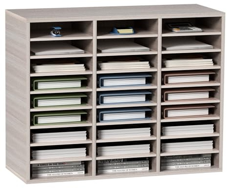 VEVOR 27 Compartments Wood Literature Organizer, Adjustable Shelves, Medium Density Fiberboard Mail Center, Office Home School Storage for Files, Documents, Papers, Magazines, Grey
