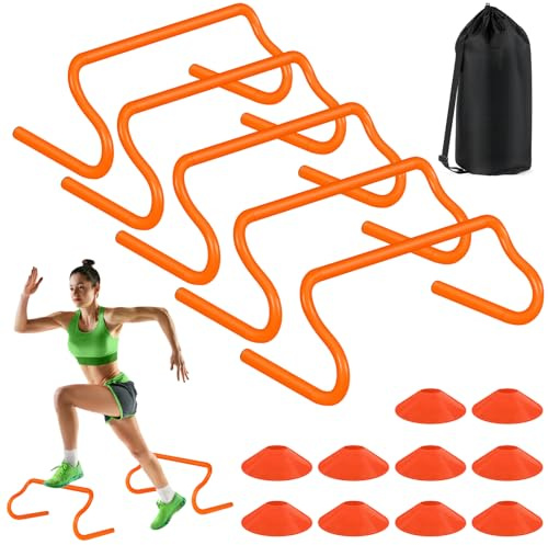 SMTPDT Agility Hurdles Training Equipment - 5 Speed Hurdles and 10 Soccer Cones with Carrying Bag for Soccer, Football, and Track Drills, Ideal for Athletes Speed and Agility Training