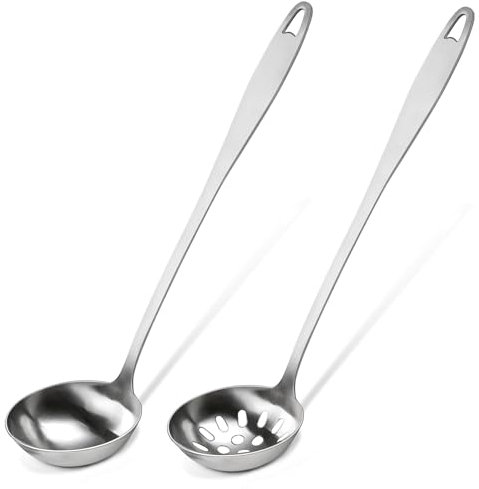 SOMLAW 2 Stück Edelstahl Suppenkelle und Schaumlöffel, 304 Edelstahl Küchenhelfer Schöpfkelle, spülmaschinengeeignet, Saucen-/ Schöpflöffel, um Servieren und Schöpfen von Suppen und Eintöpfen