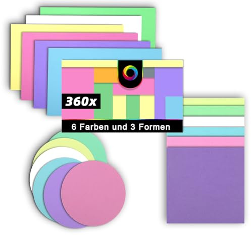 360 tarjetas de moderación, Agoer 6 colores, tarjetas de metaplán redondas, ovaladas y rectangulares, 3 tarjetas Stlie, tarjetas de aprendizaje en blanco, tarjetas de presentación coloridas para