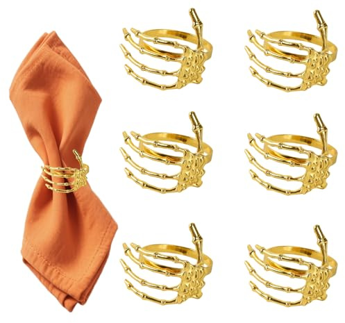 Juego De 6 Servilleteros de Halloween, Servilleteros De Halloween para Decoración, Mano Fantasma, Creativo Esqueleto De Terror, Anillos Servilleta para Cortina De Mesa De Fiesta De Halloween