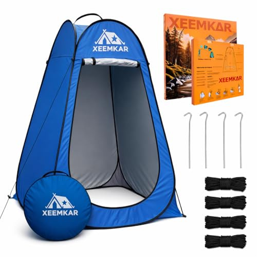 XEEMKAR | Tienda Ducha Camping y Cambiador portátil Tipo Pop-up – baño Privado Plegable Ideal para Playa, Camper, jardín o Pesca – Cabina Ducha Exterior con Bolsa/Mochila de Transporte (Tienda Azul)