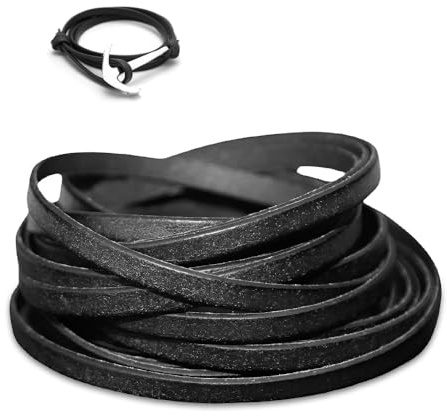HMCEY Cordino Cuoio Piatto 5 MM X 5 M,Fettuccia Cuoio Piatta,Striscia di Cuoio per Cinture,Lacci in Pelle per Borse,Cordoncino per Collane Fai Da Te per Correa, Artigianato, Braccialetti - Negro