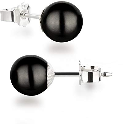 Schöner-SD Orecchini a perno in argento 925 con perle rotonde da 8 mm, Argento sterling,