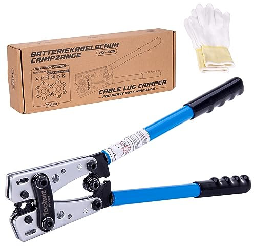 Toolwiz Batteriekabelschuh Crimpzange HX-50B Aderendhülsen Kabelschuhzange 6-50mm² 1/0-10AWG Kabelschuh Set Presszange Crimp von Kabel Drahtkabel, Profi KFZ Werkzeug, Krimpzange