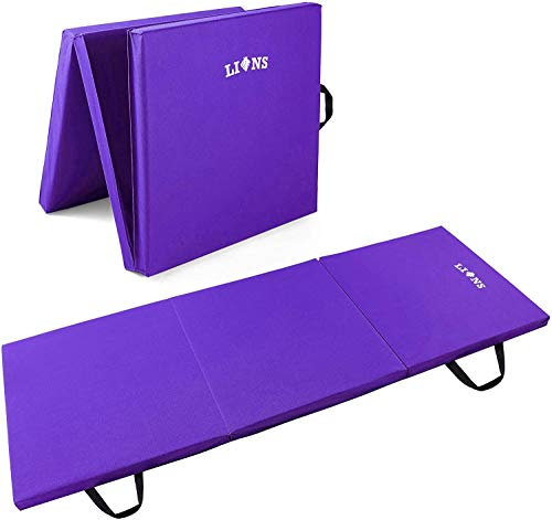 Lions Gymnastic Mat - 50MM Thick Tri Folding Yoga Exercise Gym Play Fitness Floor Matt - 180x60cm (Purple)