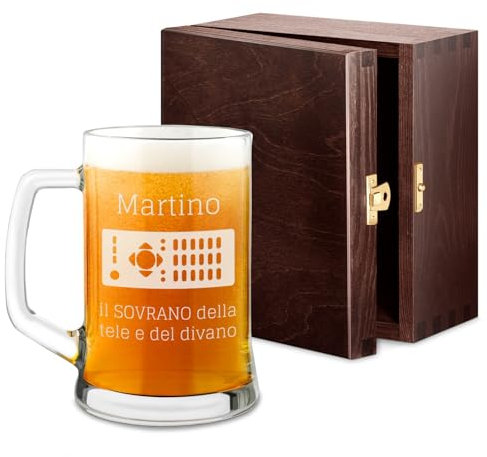 Maverton Boccale per la Birra in vetro con personalizzazione - capienza 500 ml - H12 cm x Ø8,5 cm - ottima idea regalo per le feste perfetto per ogni uomo amante della buona Birra - il sovrano