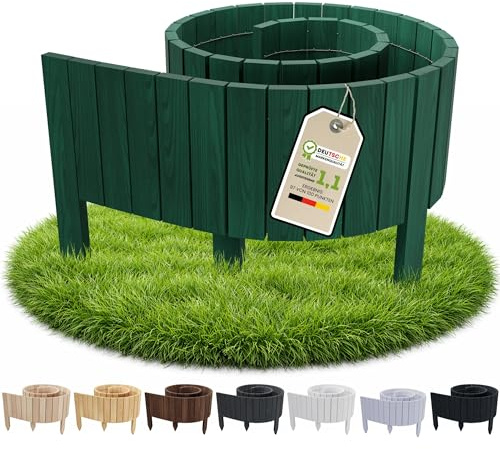 Floranica Rollborder II Flexibelt trästaket 200 x 10 cm Grön Tallträ Blomsterrabattkant Gräskant Dekoration Trädgårdsstaket